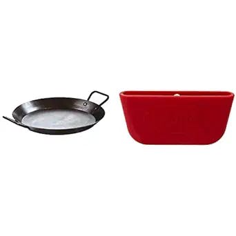 Lodge CRS15 Carbon Steel Skillet, Pre-Seasoned, 15-inch & Silicone Bold Assist Handle Holder, Red