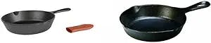 Lodge Cast Iron Skillet with Red Mini Silicone Hot Handle Holder, 8-inch & Pre-Seasoned 6-1/2-Inch Skillet