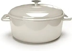 6 Quart Enameled Heavy-Duty Cast Iron Dutch Oven Pot with Lid - Round Enamel Coating, Dual Side Handles for Baking, Roasting, Cast Iron Pot Oven Compatible - Easy to Clean - Ideal for Family (White)