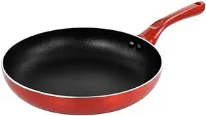 Fry Pan 10.5-in Silver Metallic high quality Teflon Non-Stick pans is safe to use on gas, electric, and ceramic cook, Aluminum | Red