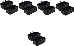 BESTonZON 10 pcs Resistant Paper Black Trays Grill Fryer Square Heat Food Pot Wok Qt Liners Accessories Handles Steamer Baking Bbq Compatible for ninja Handle Basket with for Kitchen