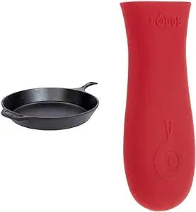 Lodge L14SK3 15-Inch Pre-Seasoned Cast-Iron Skillet & Silicone Hot Handle Holder - Red Heat Protecting Silicone Handle Cast Iron Skillets with Keyhole Handle