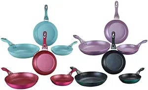 NEWARE Forged Aluminum 3 Pcs Frying pan Set sizes 8", 9.5" 11" (Green, Jade, Red) (RED)