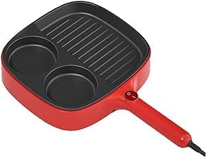 MagiDeal 3 in 1 Electric Omelette Pan Egg Frying Pan Accessories 110V safety Household Multiuse Cookware Barbecue Pan Breakfast Cooker Burger fish, red