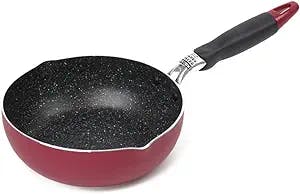 MISM IH Deep Frying Pan, Marble Deep Pan, 7.9 inches (20 cm), Dark Red