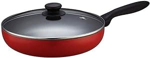 SHYOD Frying Pan, Nonstick Deep Skillet with Lid, Nonstick Saute Pan, Titanium Skillet, Nonstick Deep Pan, Induction Compatible, Red