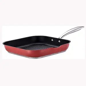 Cast Aluminium Griddle Pan Red Grill Pan Frying Pan with Ridged Cooking Surface Frying Pan for Gas Induction Cooker