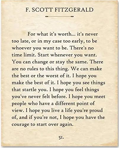 For What It's Worth - F. Scott Fitzgerald Quotes Wall Art - 11x14 - Book Quotes Wall Decor Is Perfect For Classrooms, Home Offices or Libraries - Vintage Book Posters Quotes Prints are Made in the USA