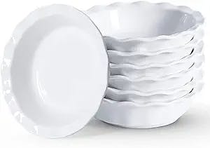 Lareina Porcelain Mini Pie Pans Set of 6, 6.5 Inch Individual Pie Dish for Baking, 12 oz Small Ceramic Pie Plates for Chicken Pot Pie, Quiches, Fruit Pies, Microwave and Dishwasher Safe, White