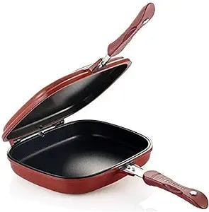 OSKOE Frying Pan Nonstick Double Sided Pan Red Barbecue Omelette Saucepan Square Non-Stick Pan Grilled Fried Baking Frying 28cm Kitchen Cookware