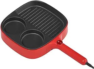 FAKEME 3 in 1 Electric Omelette Pan Barbecue Pan Multiuse Appliance Household safety Cookware Egg Frying Pan Breakfast Machine fish Toast Steak, red