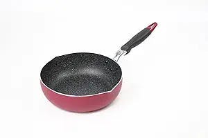 MISM IH Deep Frying Pan, Marble Deep Pan, 10.2 inches (26 cm), Dark Red