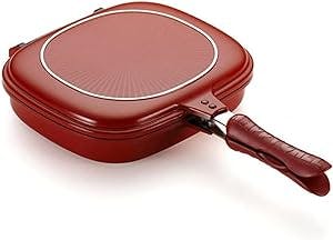 Nonstick Frying Pan Skillet, Scratch-resistant, Grillable on Both Sides, Multi-purpose Pan (Red)