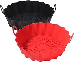 GANAZONO Air Fryer Basket Replacement: 2pcs Silicone Air Fryer Parchment Baking Roasting Microwave Baking Pot Microwave Non- stick Fry Liner Pad Black Red