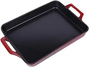 DEPILA Red large cast iron square frying pan, enamel barbecue, gas induction cooker, universal frying pan