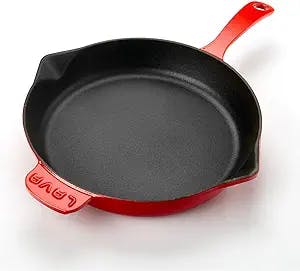 Lava Enameled Cast Iron Skillet 11 inch-Spring Series with Pour Spouts (Red)