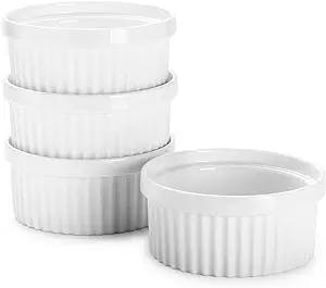 Sweese 503.401 Porcelain Ramekins for Baking - 12 Ounce Souffle Dish - Creme Brulee Ramekins - Set of 4, White