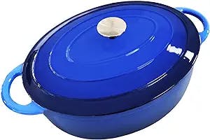 Godappe Enameled Oval Cast Iron Dutch Oven 7 qt Dutch Oven Pot with Lid Non-stick Enamel Coated Dutch Oven for Braising, Broiling, Bread Baking, Frying(Navy Blue)