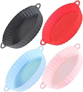 COLLBATH 4pcs Parchment Reusable Oven Fryers Heating Liners Pan of Pad Baskets Air Pots Round Handle Pizza Use Basket Paper Non Flammable Kitchen Mat Baking Pot Inner Silicone with Stick