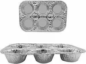 6 Cup Standard Size Tin For Baking Cupcakes 20 Pack Muffin Pans Disposable Candy Melting Pot Silicone (Silver, One Size)