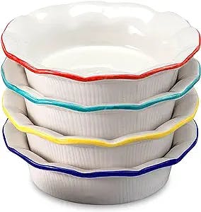 Aunt Shannon's Kitchen Ceramic Mini Pie Pans - Set of 4-5.5 inch Pie Pans with Classic Fluted Rims - Multifunctional Pot Pie Pans for Pot Pies, Quiches, Tarts, Puddings, Sauces and More