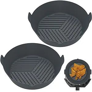 2Pcs Air Fryer Silicone Pot with Handle Reusable Air Fryer Liner Heat Resistant Air Fryer Silicone Basket 7.87inch Round Baking Pan Air Fryer Accessories Liners Replacement for Air Fryer Oven