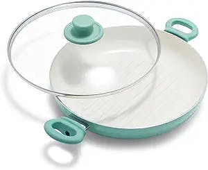 GreenLife Soft Grip Healthy Ceramic Nonstick, 11" Grill Pan with 2 Handles and Lid, PFAS-Free, Dishwasher Safe, Turquoise