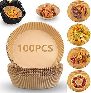 Air Fryer Paper Liners Disposable, 100pcs Oil Proof Parchment Sheets Round, Oil-proof, Water-proof Airfryer Paper Basket Bowl Liner for Baking Cooking Food