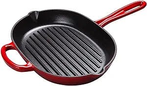 DENURA Nonstick Frying Pan,Enamel Cast Iron Skillet Steak Skillet Thickened Ribbed Skillet Nonstick Household Cast Iron Skillet (Color : Red)