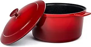 Granitestone Lightweight Dutch Oven Pot with Lid, 5 Qt Nonstick Dutch Oven Stock Pot, 10 in 1 Enamel Cooking Pot & Dutch Oven for Bread Baking, Stovetop Oven & Dishwasher Safe, 100% Toxin Free–Red
