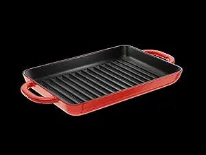 Get Your Grill on with the Cast Iron Enameled Cast Iron Grill Pan, Red