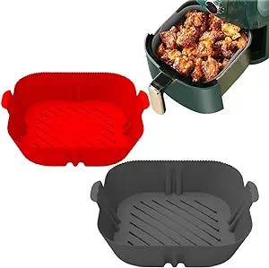 2-Pack Air Fryer Silicone Liners - Reusable Non-stick Air Fryer Silicone Pot Liner, Golden Associate Silicone Liners, Non-stick Food-grade Silicone Pot Baking Tray (Square red+black)