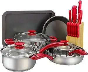 MegaChef 22 Piece Cookware Combo Set in Red