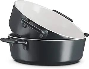 Kook Ceramic Casserole Pot Set, Baking Dishes, Easy Carry Handles, Microwave & Dishwasher Safe Bakeware, Dark Grey, 40 oz, Set of 2