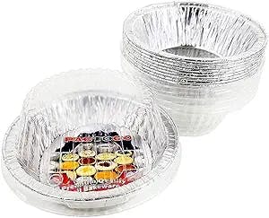 PACTOGO 5 3/4" Aluminum Foil Meat Pot Pie Pan w/Clear Dome Lid Disposable 12 oz. Cooking Baking Tin - Heavy Duty Made in USA (Pack of 1000 Sets)