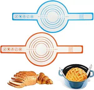 Silicone Baking Mat for Dutch Oven Bread Baking, Silicone Baking Sheets with Long Handled Heat Resistant Baking Bread Sling for Dough Pastry (Blue + Orange)