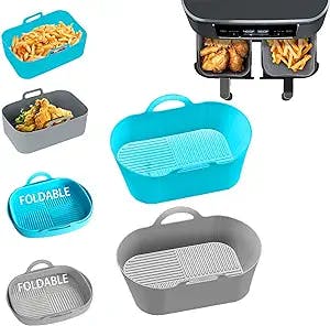 MRKTAO Foldable Air Fryer Silicone Liners for 8 to10QT Ninja Foodi DZ201 DZ401,2 Pack Food safe Reusable Air Fryer Silicone Pot,Thickened Rectangular Air Fryer Basket for Oven Air Fryer Accessories