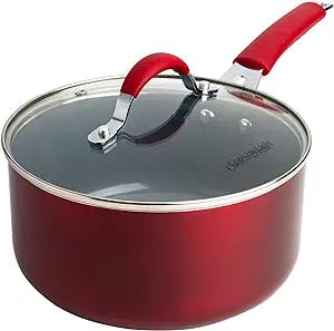 Cooking Light Allure Non-Stick Ceramic Cookware with Silicone Stay Cool Handle, 3 Quart Saucepan, Red