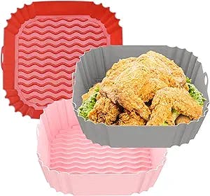 MMH 3PCs Square Air Fryer Silicone Liners 8 inches (Perfect Fit for 4 to 7 QT) Reusable & Durable Airfryer Pot Inserts Replacement for Oven Microwave Accessories | Easy Cleaning | Reduces Mess