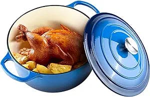 Miereirl 6 QT Enameled Dutch Oven Pot with Lid, Cast Iron Dutch Oven with Dual Handles for Bread Baking, Cooking, Non-stick Enamel Coated Cookware (Dark Blue)