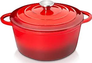 Hystrada Enameled Cast Iron Dutch Oven - 5qt Dutch Oven Pot with Lid and Steel Knob 500 degrees - Cast Iron Cookware for Gas, Electric & Ceramic Stoves - Red Enamel Dutch Oven for Cooking & Baking