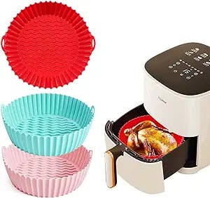 3-Pack Air Fryer Silicone Liners Pot, 8.5 Inch Airfryer Liner, Food Grade Air Fryer Accessories, Reusable Air Fryer Basket Oven, Replacement of Parchment Paper, Safe Thermostable (For 5.5QT or Bigger)