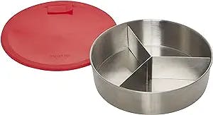 Instant Pot Official Round Cook/Bake Pan with Lid & Removable Divider, 7-inch, 32 ounce capacity, Red with Solid base