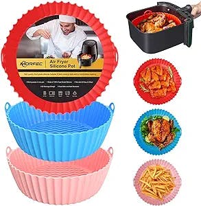 Air Fryer Silicone Liners Reusable, 3Pcs 8.5 Inch Silicone Air Fryer Liners for 5QT or Bigger Round Basket Accessories Pot, Replacement of Parchment Paper for Steamer Microwave Ove