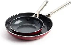 Red Volcano Textured Ceramic Nonstick, 7" & 10" Frying Pan Skillet Set with Stainless Steel Handles, PFAS PFOA & PTFE Free, Dishwasher Safe, Oven & Broiler Safe to 600 Degrees, Red