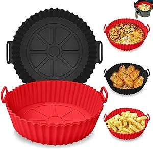 Air Fryer Silicone Pot, 2Pcs 8.6'' Air Fryer Silicone Liners Food Safe Non Stick Air fryer Basket Oven Accessories, Reusable Replacement of Parchment Liner Paper Fits 5.3QT or Bigger Air Fryer