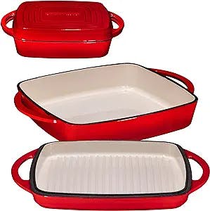 Bruntmor 2-in-1 Square Enameled Cast Iron Dutch Oven Baking Pan and Griddle