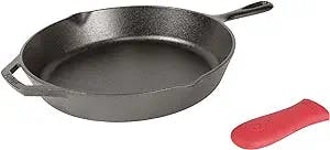 Cook like a pro with the Lodge Cast Iron Skillet with Red Silicone Hot Hand