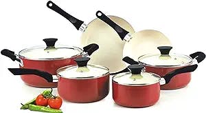 Cook N Home Pots and Pans Set Nonstick, 10 Piece Ceramic Cookware Sets, Kitchen Non Stick Cooking Set with Saucepans, Frying Pans, Dutch Oven Pot with Lids, Red