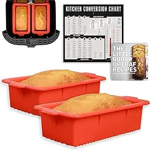 Air Fryer Silicone Loaf Pans for Baking, Non-Stick Mini Bread Cake Pan, Small Airfryer Bakeware Sets, Meatloaf Brownie Corn, Fits Instant Pot, Ninja Foodi, Cosori, Chefman, Power XL, Dash, BPA Free